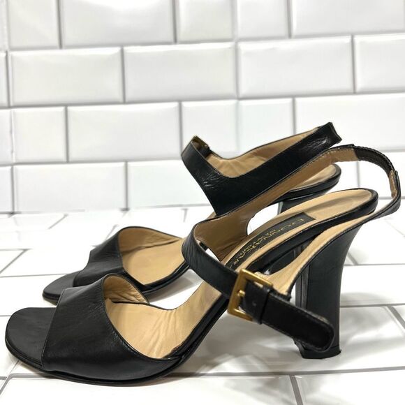 Donna Karan New York Black Leather Open Toe Ankle Strap Sling Back Heels Size 7 - Picture 4 of 11